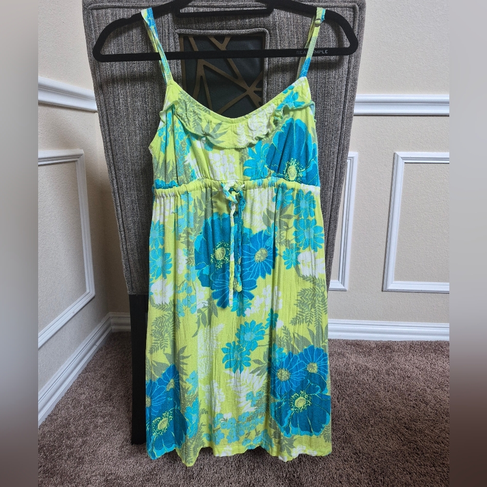 Aeropostale Light Yellow And Green Spaghetti Strap Summer Dress